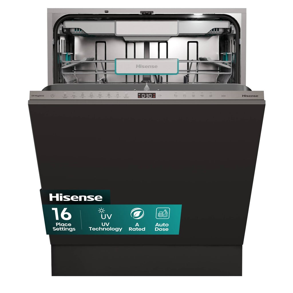 Hisense HV693A60UVADUK Wifi Connected Integrated Full Size Dishwasher – Black Control Panel with Fixed Door Hinge Kit – A Rated #415135