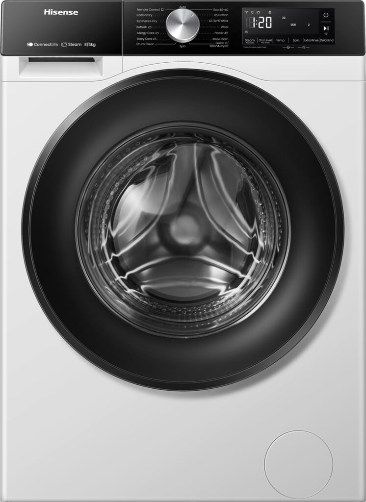 Hisense 3S Series WD3S8043BW3 Wifi Connected 8Kg / 5Kg Washer Dryer with 1400 rpm – White – D Rated [Wash&Dry], A Rated [Wash Only] #414199