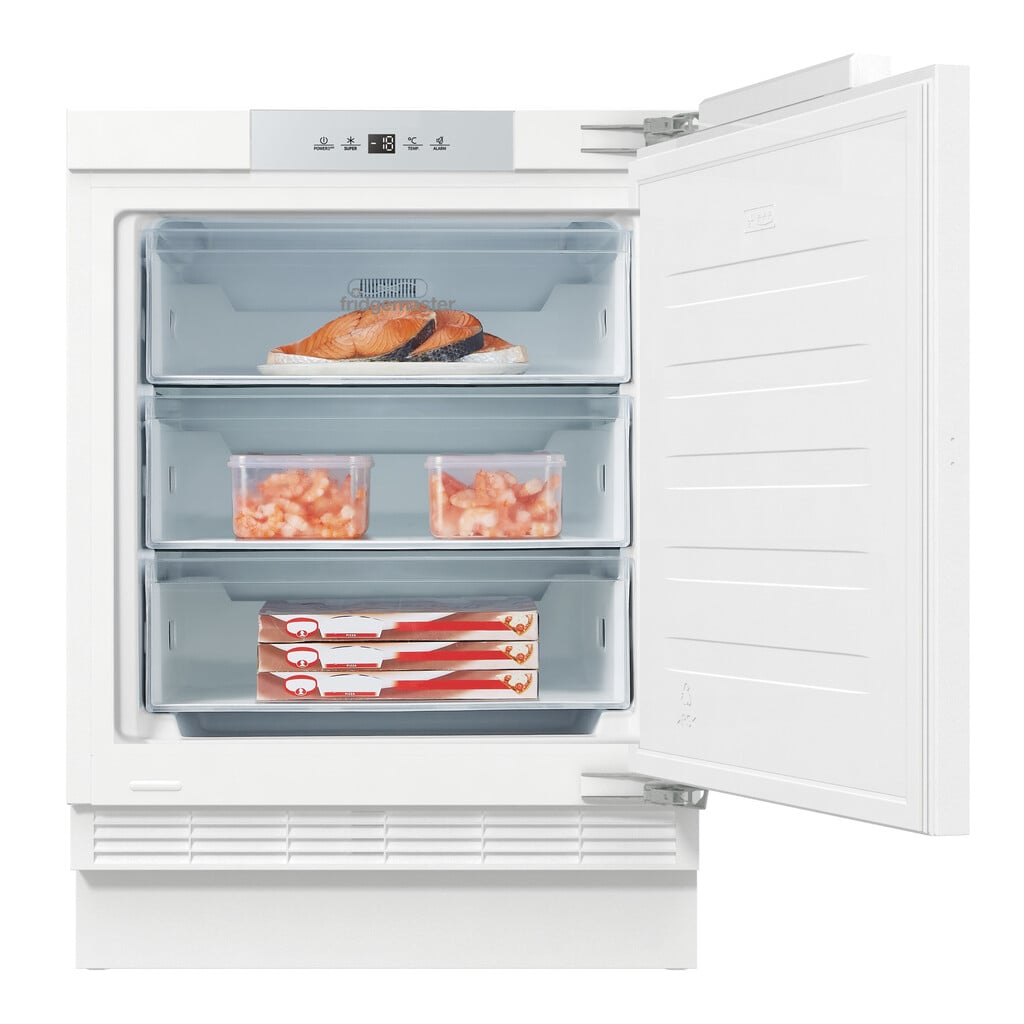Fridgemaster MBUZ6097E Integrated Under Counter Freezer with Fixed Door Hinge Kit – E Rated #414958