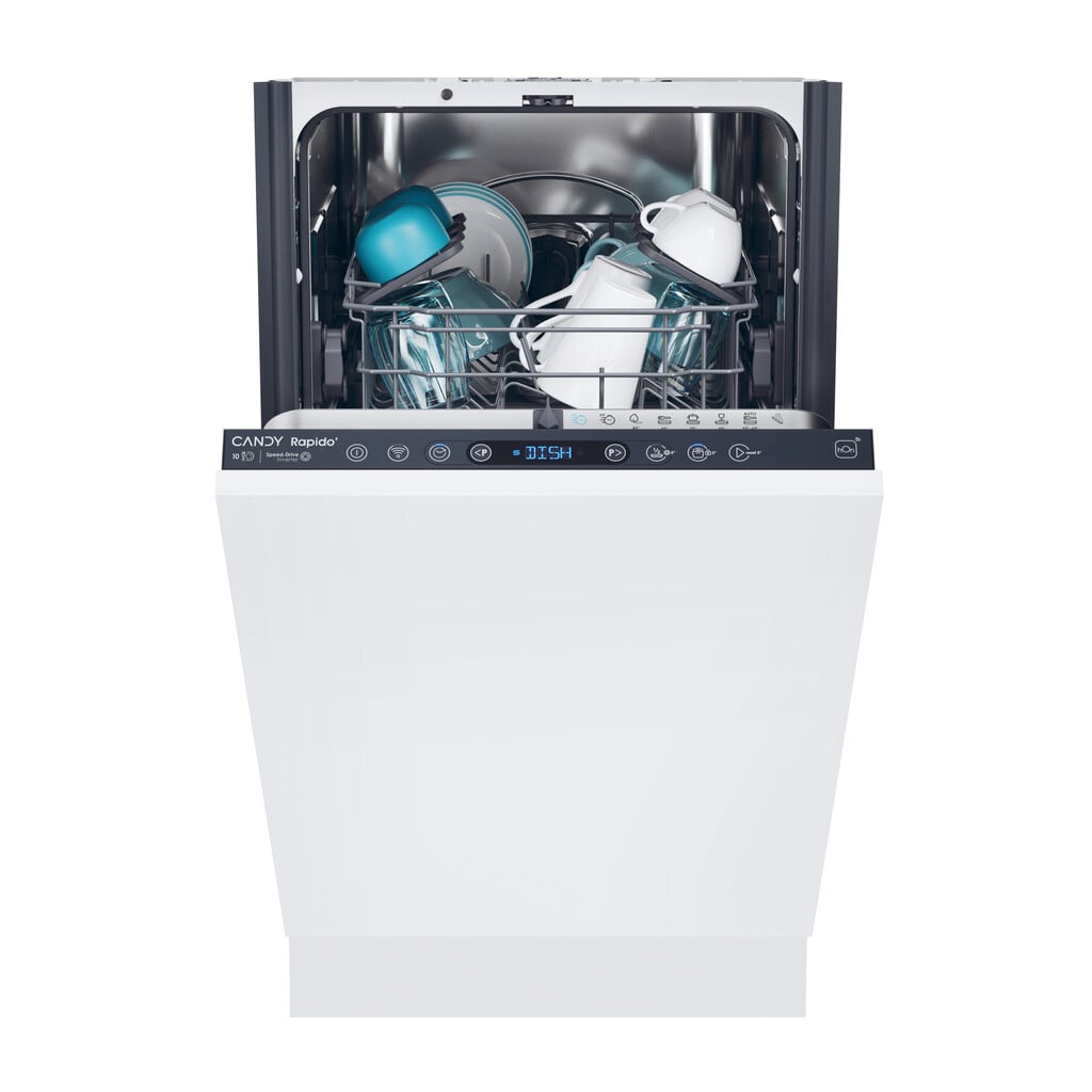 Candy RapidÓ CI0C7SB0FA-80 Wifi Connected Fully Integrated Slimline Dishwasher – Black Control Panel with Fixed Door Hinge Kit – C Rated #412565 (Copy)