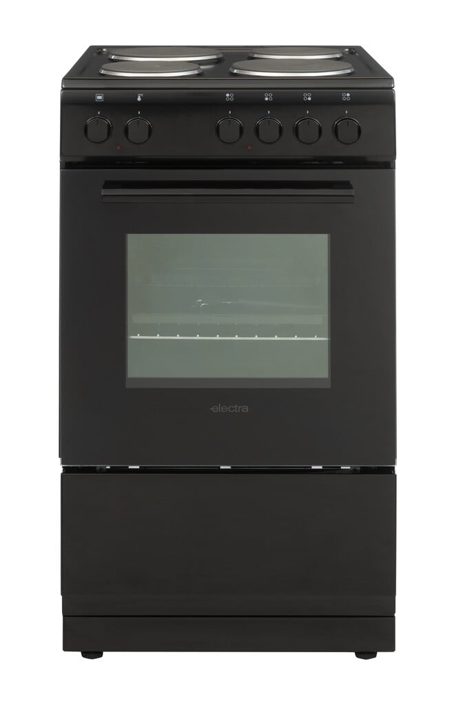 Electra SE50B/1 50cm Wide Electric Cooker with Solid Plate Hob – Black – A Rated #415359