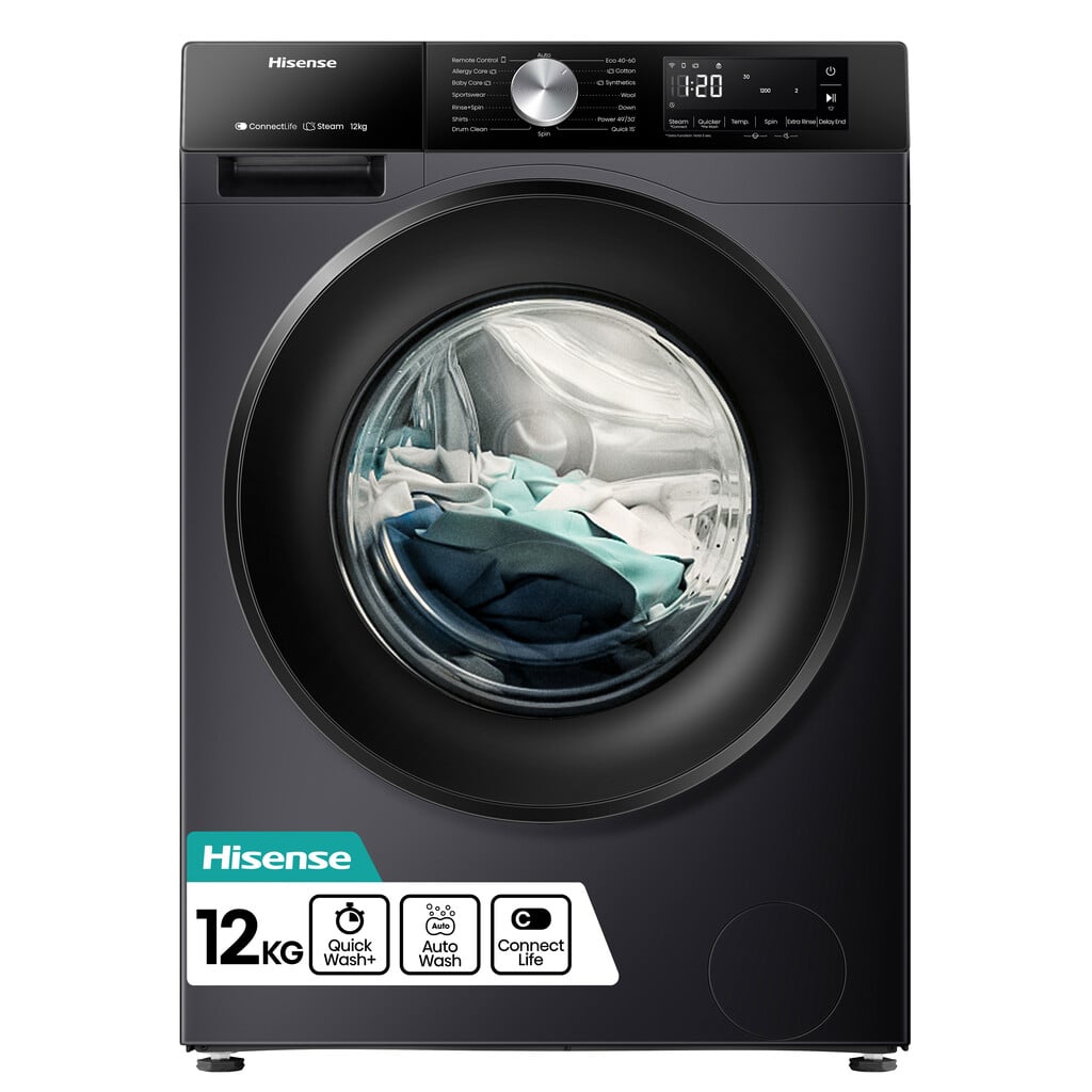 Hisense 3S Series WF3S1243BB3 12kg WiFi Connected Washing Machine with 1400 rpm – Black – A Rated #415637