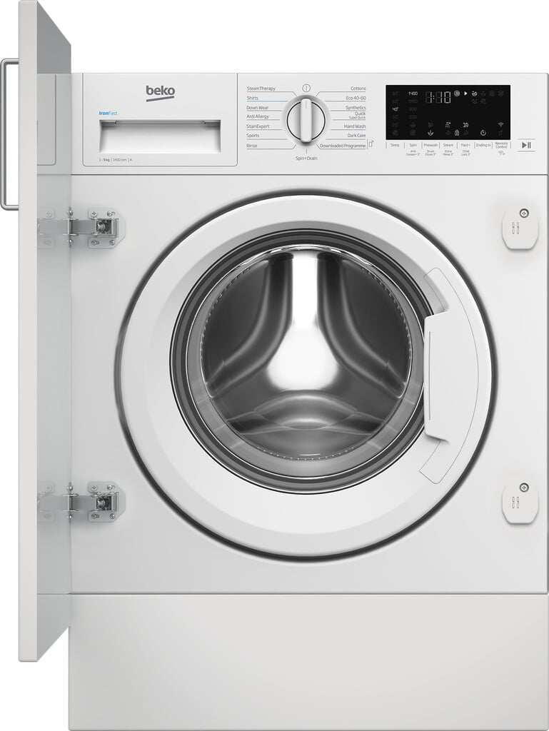 Beko RecycledTub® WTIK94121F Integrated 9kg WiFi Connected Washing Machine with 1400 rpm – White – A Rated #417754