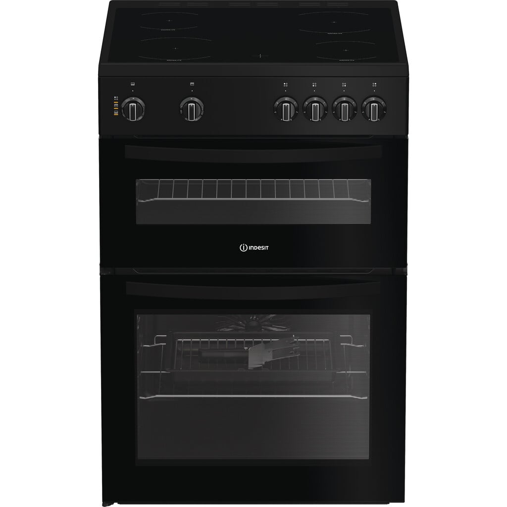 Indesit IDE6VMB 60cm Wide Double Oven Electric Cooker with Ceramic Hob – Black – A Rated #417823