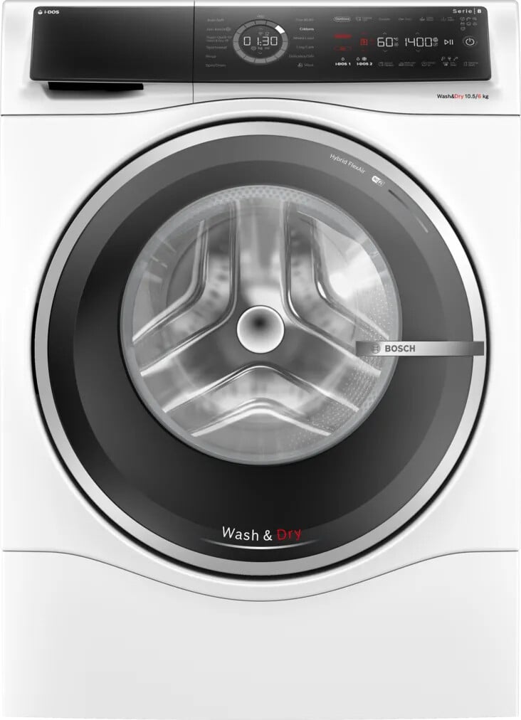 Bosch Series 8 i-Dos WNC25410GB Wifi Connected 10.5Kg / 6Kg Washer Dryer with 1400 rpm – White – D Rated [Wash&Dry], A Rated [Wash Only] #417802