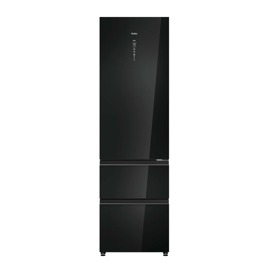 Haier 3D 60 Series 7 HTW7620DNGB Wifi Connected 205cm Total No Frost Fridge Freezer – Obsidian Black Glass – D Rated #417186