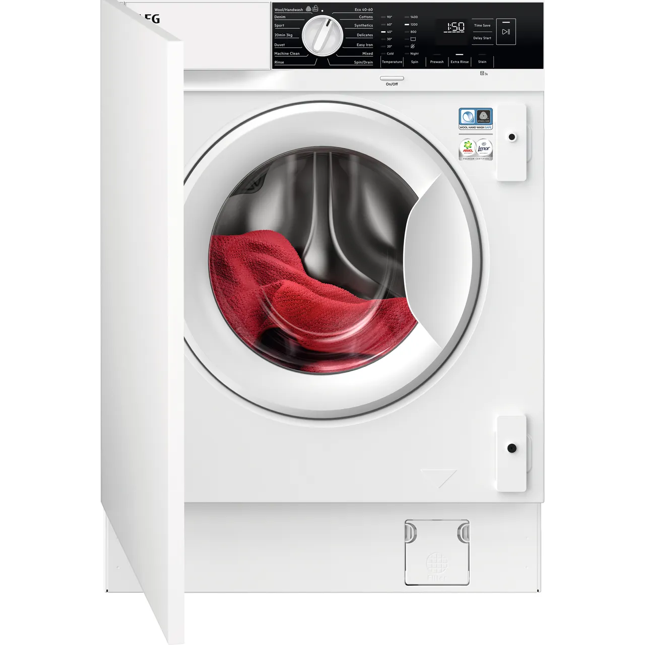 AEG 6000 AutoSense LFX6G8434BI Integrated 8kg Washing Machine with 1400 rpm – White – B Rated #418019
