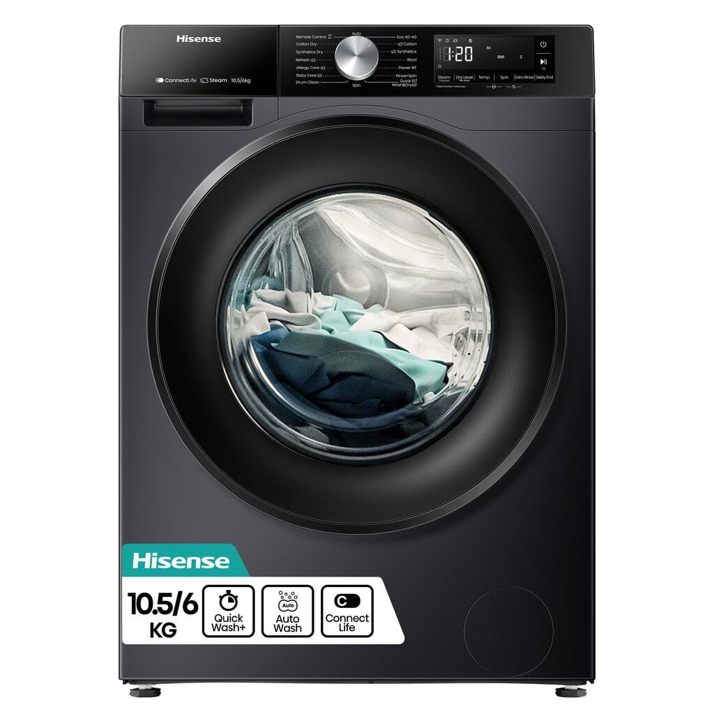 Hisense 3S Series WD3S1043BB3 Wifi Connected 10.5Kg / 6Kg Washer Dryer with 1400 rpm – Black – D Rated [Wash&Dry], A Rated [Wash Only] #417622